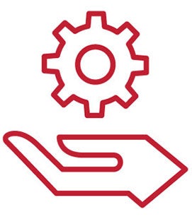 Icon of a hand with a gear floating above it
