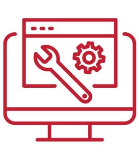 Icon of a computer with a wrench and gear on the screen